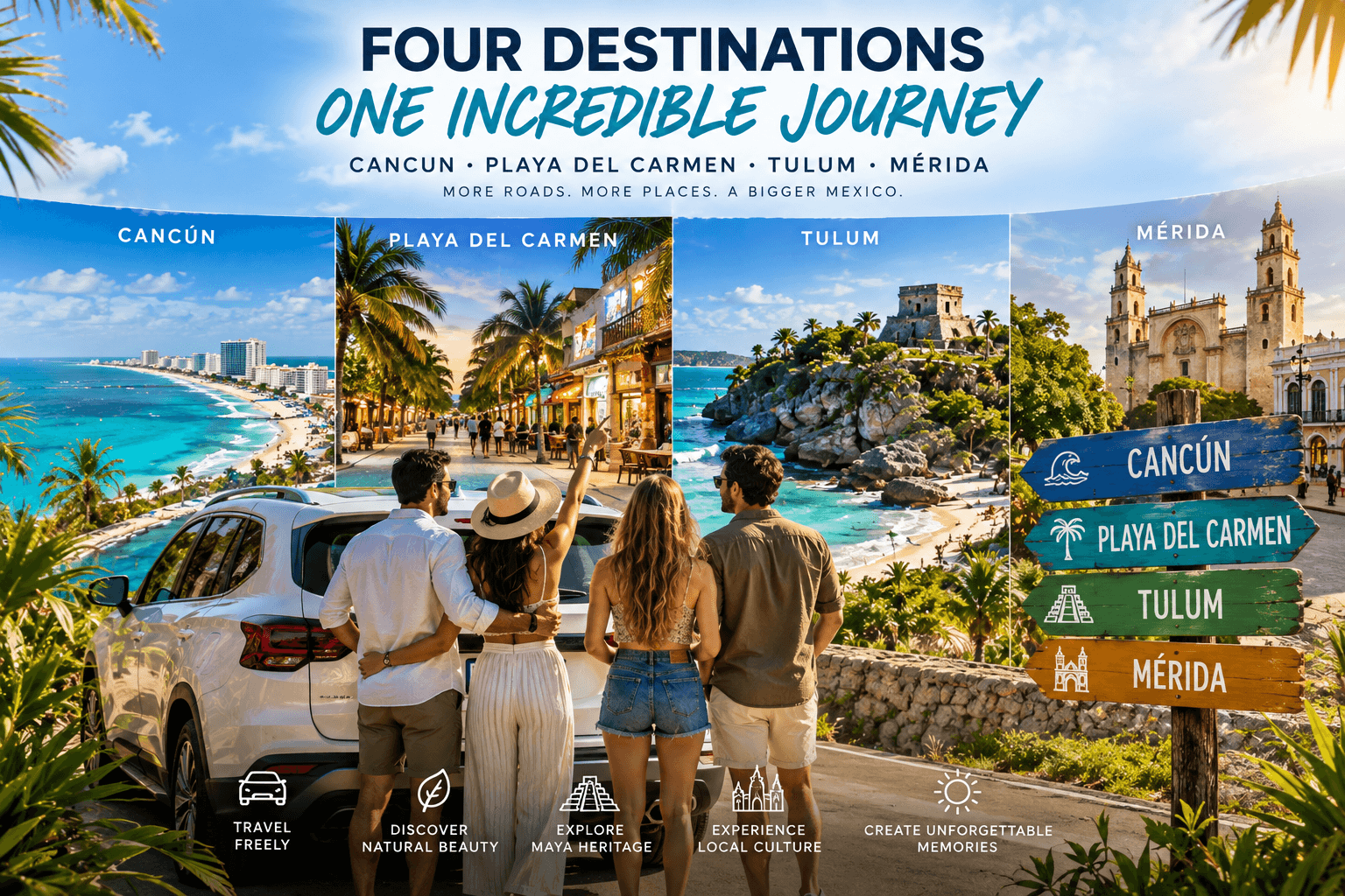 Four Destinations, One Incredible Journey: Discover Cancun, Playa del Carmen, Tulum & Mérida by Car